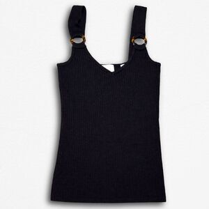 Size Small Elie Tahari Black Ribbed Tank Top w/ Tortoiseshell Ring Straps